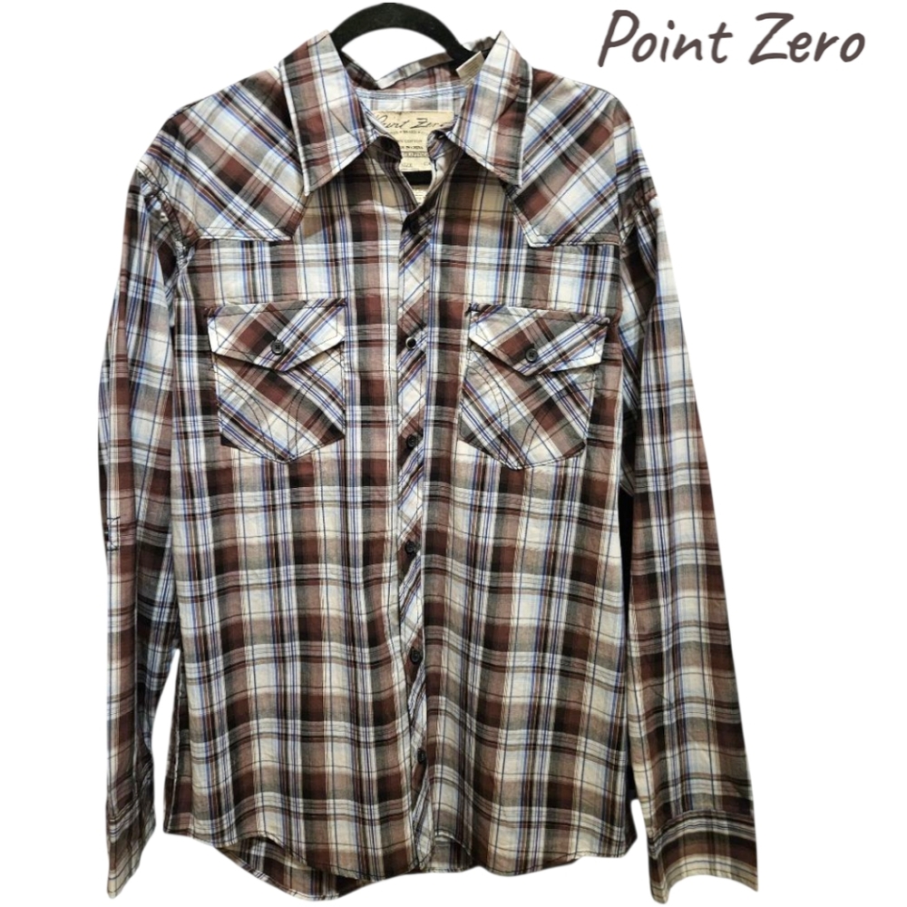 Point Zero Western Plaid Button-Up Long Sleeve Shirt